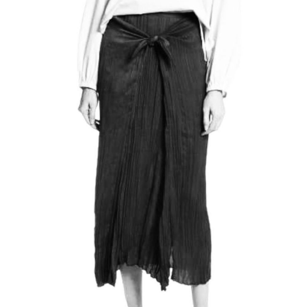 Vince Black Pleated Tie Front Maxi Skirt Size M